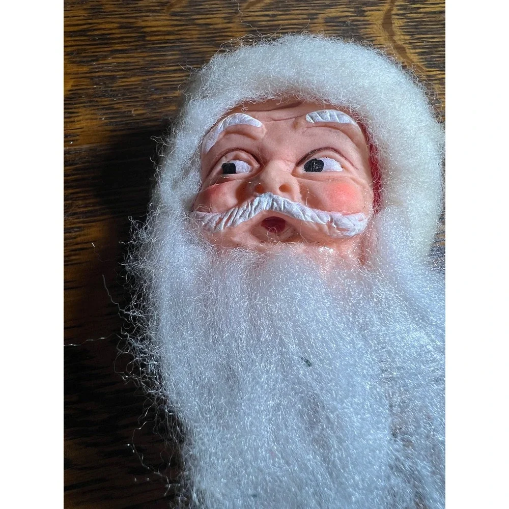 VTG Santa Claus Head Pick Christmas Ornament Made in Japan Red Felt Hat 5in